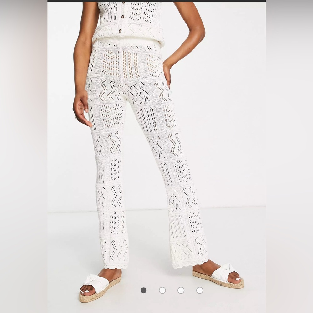 ASOS DESIGN crochet wide leg beach pants in cream